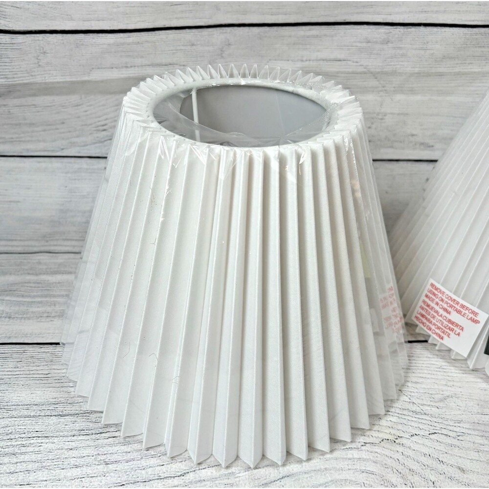 Threshold Small Pleated Lamp Shades 7"x10" White Empire Shape Set of 2 NEW - Picture 3 of 4